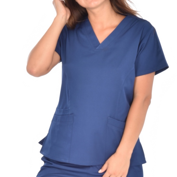 Medichic 4 Way Stretch Navy Scrub Top XS-XXL NWT - Picture 3 of 6